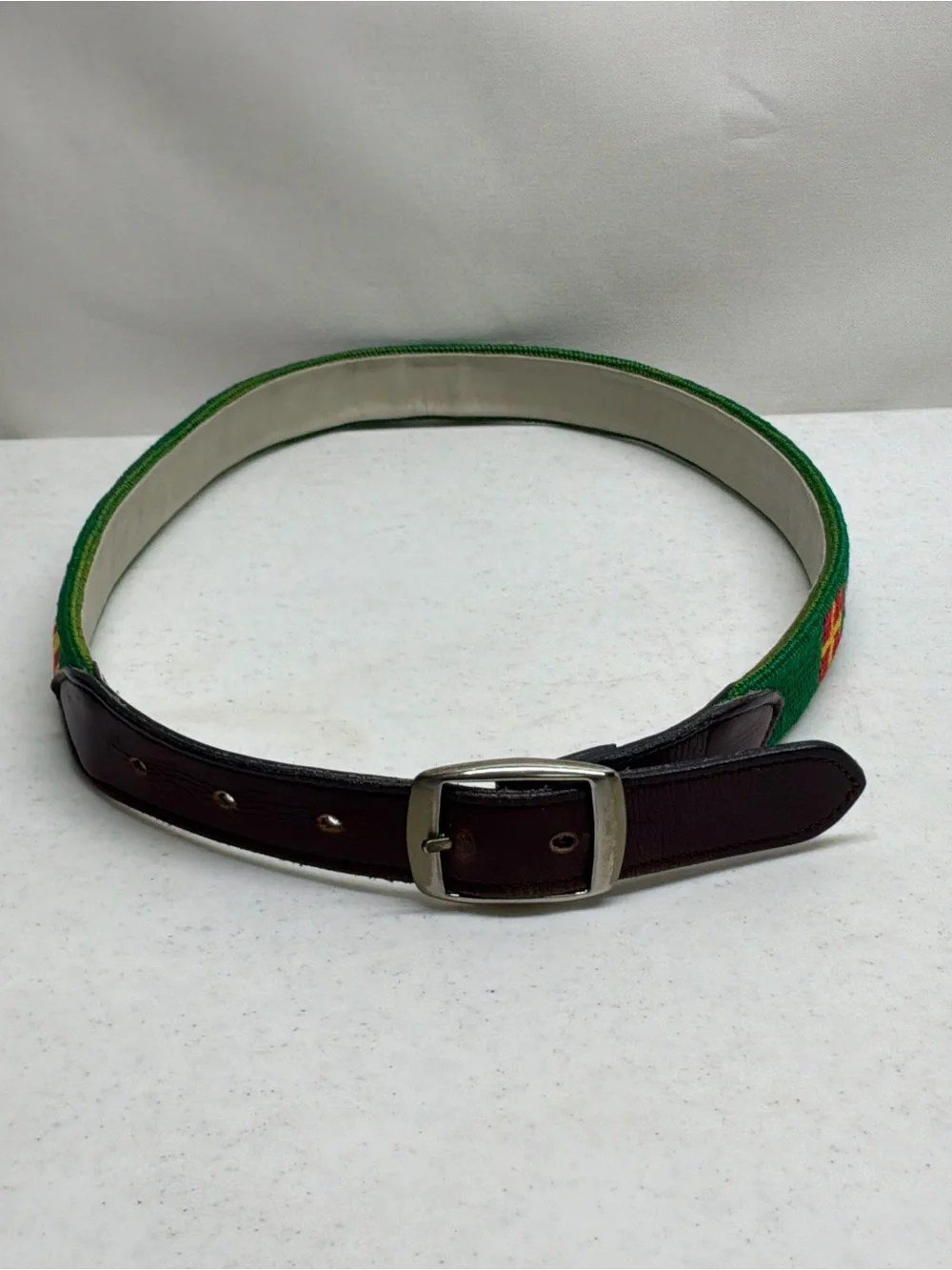 Needlepoint and Leather Nautical Flags Belt Size 30